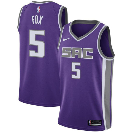 5 - Men's Nike De'Aaron Fox Purple Sacramento Kings Swingman Jersey - Icon Edition