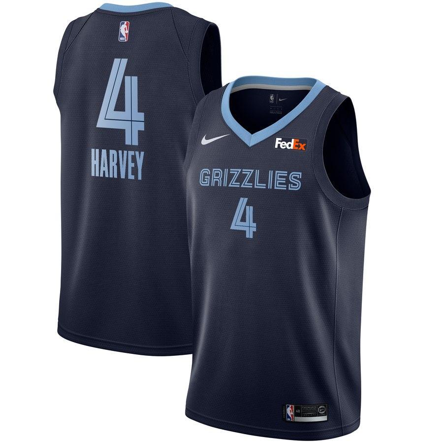 4 - Men's Nike Tyler Harvey Memphis Grizzlies Swingman Sponsor Patch Jersey – Icon Edition - Navy