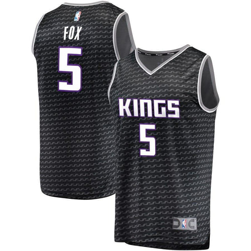 5 - Men's Fanatics Branded De'Aaron Fox Black Sacramento Kings Fast Break Jersey - Statement Edition