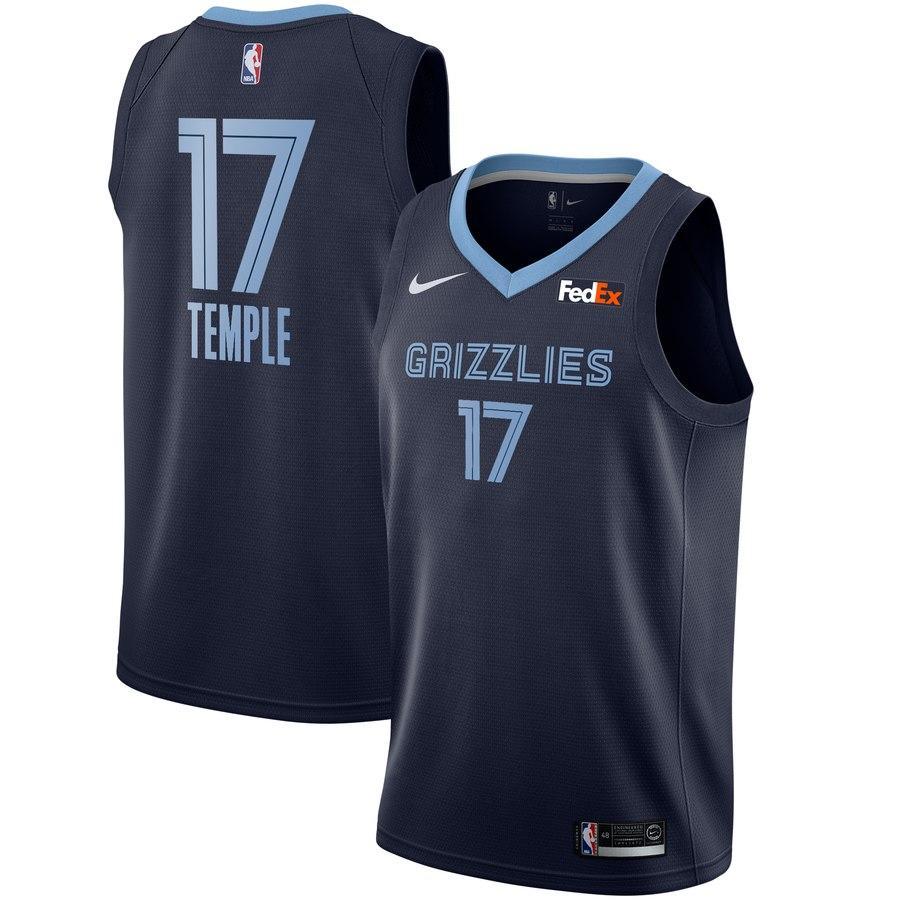 17 - Men's Nike Garrett Temple Memphis Grizzlies Swingman Sponsor Patch Jersey – Icon Edition - Navy