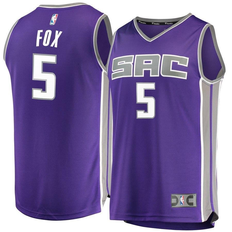 5 - Men's Fanatics Branded De'Aaron Fox Purple Sacramento Kings Fast Break Jersey - Icon Edition