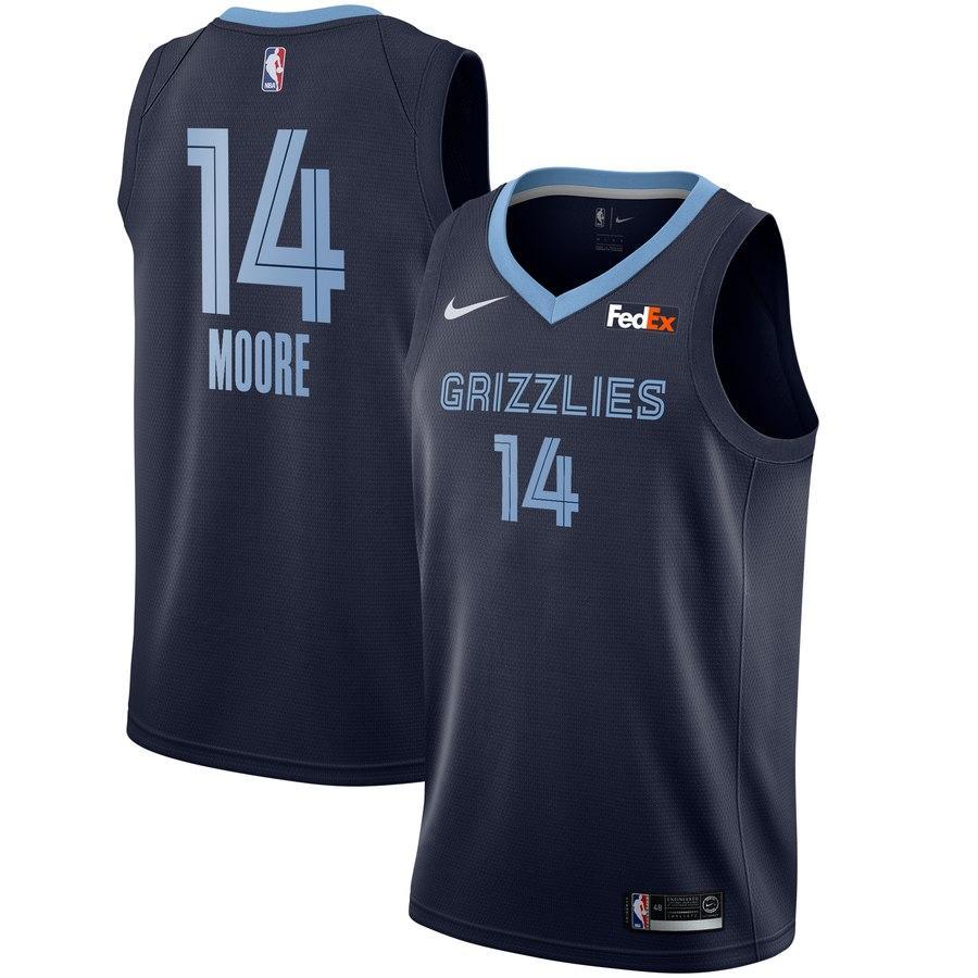 14 - Men's Nike Doral Moore Memphis Grizzlies Swingman Sponsor Patch Jersey – Icon Edition - Navy