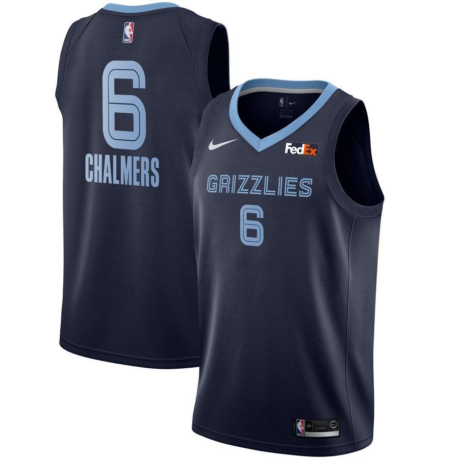6 - Men's Nike Mario Chalmers Memphis Grizzlies Swingman Sponsor Patch Jersey – Icon Edition - Navy