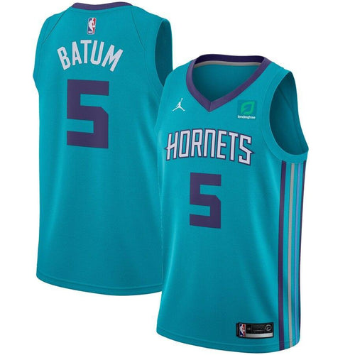 5 - Men's Jordan Brand Nicolas Batum Teal Charlotte Hornets Swingman Sponsor Patch Jersey – Icon Edition - Aqua