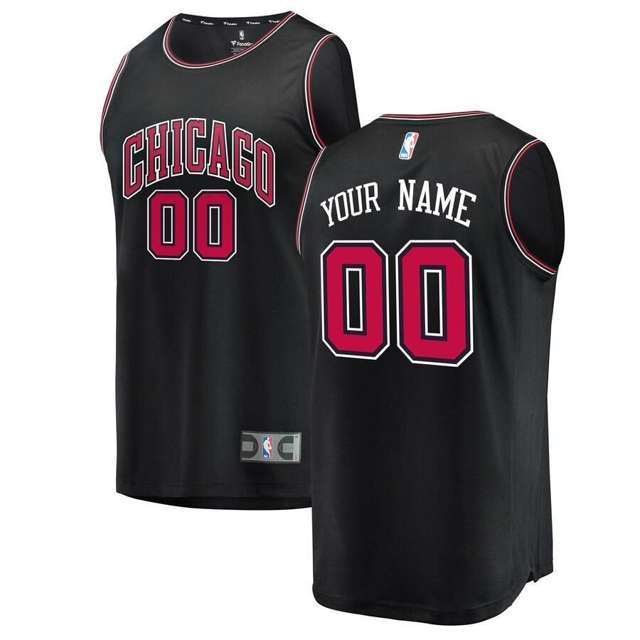 00 - Youth Fanatics Branded Black Chicago Bulls Fast Break Replica Custom Jersey – Statement Edition - Black