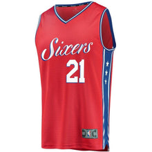 Load image into Gallery viewer, 21 - Men&#39;s Fanatics Branded Joel Embiid Red Philadelphia 76ers Fast Break Replica Jersey - Statement Edition - Red