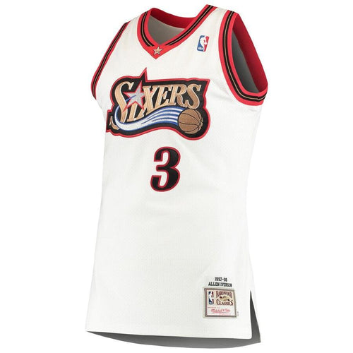 3 - Men's Mitchell & Ness Allen Iverson White Philadelphia 76ers Home 1997/98 Hardwood Classics Authentic Jersey - White