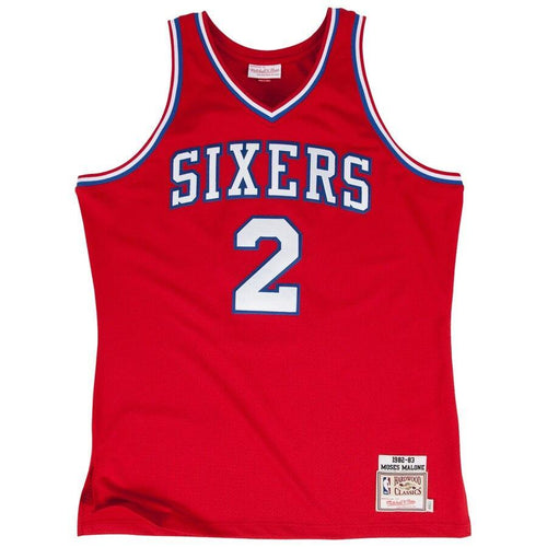 2 - Men's Mitchell & Ness Moses Malone Red Philadelphia 76ers 1982 - 1983 #2 Authentic Jersey - Red