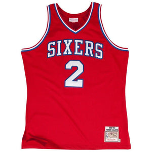 2 - Men's Mitchell & Ness Moses Malone Red Philadelphia 76ers 1982 - 1983 #2 Authentic Jersey - Red
