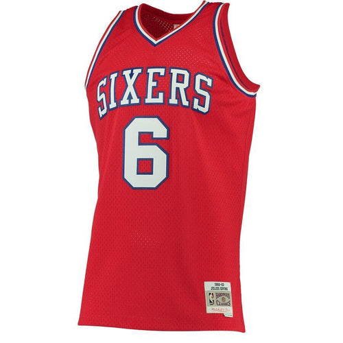 6 - Men's Mitchell & Ness Julius Erving Red Philadelphia 76ers 1982-83 Hardwood Classics Swingman Jersey - Red