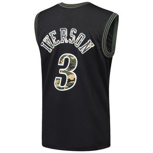 3 - Men's Mitchell & Ness Allen Iverson Black Philadelphia 76ers Straight Fire Camo Swingman Jersey - Black