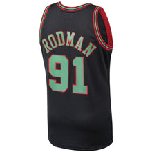 Load image into Gallery viewer, 91 - Men&#39;s Mitchell &amp; Ness Dennis Rodman Black Chicago Bulls Hardwood Classics Christmas Swingman Collection Jersey - Black