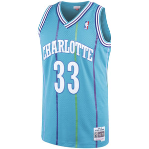 33 - Men's Mitchell & Ness Alonzo Mourning Teal Charlotte Hornets 1992-93 Hardwood Classics Swingman Jersey - Aqua