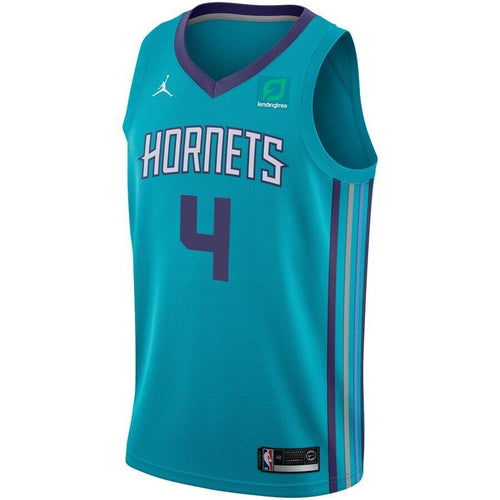 4 - Men's Jordan Brand Devonte Graham Teal Charlotte Hornets Swingman Sponsor Patch Jersey – Icon Edition - Aqua