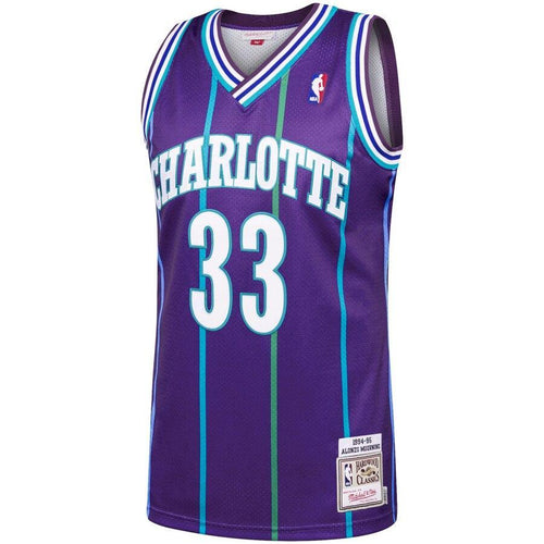33 - Men's Mitchell & Ness Alonzo Mourning Purple Charlotte Hornets 1994-95 Hardwood Classics Authentic Jersey - Purple