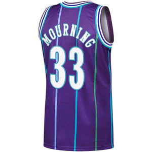 33 - Men's Mitchell & Ness Alonzo Mourning Purple Charlotte Hornets 1994-95 Hardwood Classics Authentic Jersey - Purple