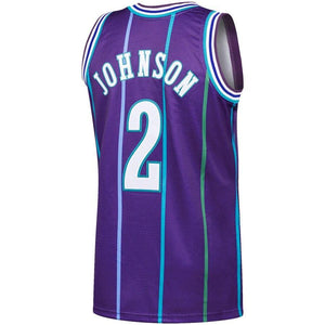 2 - Men's Mitchell & Ness Larry Johnson Purple Charlotte Hornets 1994-95 Hardwood Classics Authentic Jersey - Purple