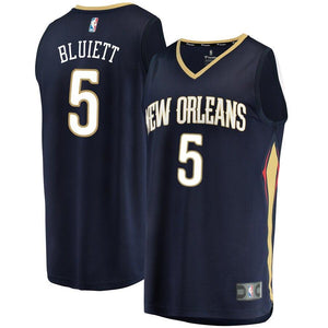 5 - Men's Fanatics Branded Trevon Bluiett Navy New Orleans Pelicans Fast Break Replica Jersey – Icon Edition- Navy