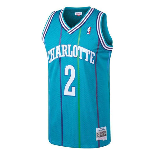 2 - Men's Mitchell & Ness Larry Johnson Teal Charlotte Hornets 1992-93 Hardwood Classics Swingman Jersey - Aqua