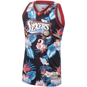 3 - Allen Iverson Philadelphia 76ers Mitchell & Ness Floral Fashion 1997-98 Hardwood Classics Swingman Jersey – Black