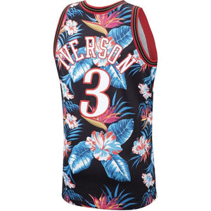 3 - Allen Iverson Philadelphia 76ers Mitchell & Ness Floral Fashion 1997-98 Hardwood Classics Swingman Jersey – Black