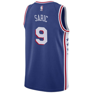 9 - Men's Nike Dario Saric Royal Philadelphia 76ers Swingman Sponsor Patch Jersey - Icon Edition - Royal