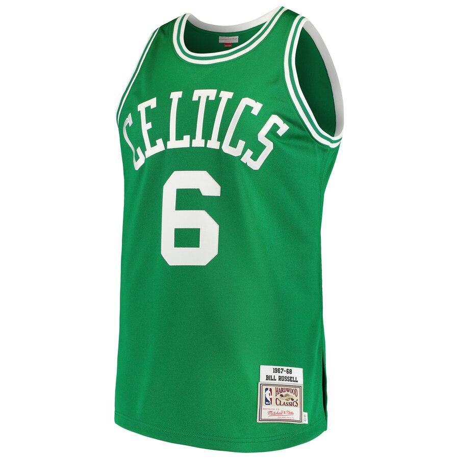 6 - Men's Mitchell & Ness Bill Russell Kelly Green Boston Celtics Road 1967/68 Hardwood Classics Authentic Jersey - Green