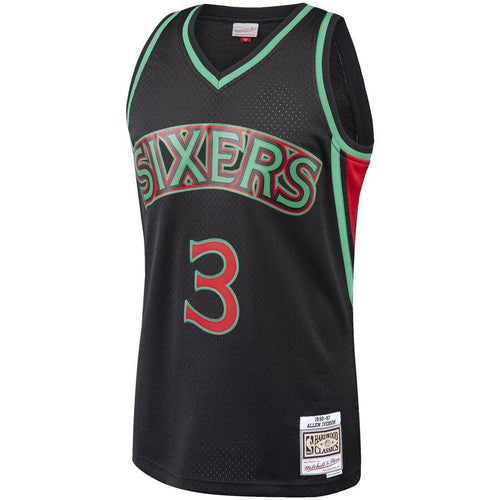 3 - Men's Mitchell & Ness Allen Iverson Black Philadelphia 76ers Hardwood Classics Christmas Swingan Collection Jersey - Black