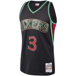 3 - Men's Mitchell & Ness Allen Iverson Black Philadelphia 76ers Hardwood Classics Christmas Swingan Collection Jersey - Black