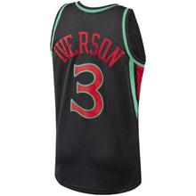 Load image into Gallery viewer, 3 - Men&#39;s Mitchell &amp; Ness Allen Iverson Black Philadelphia 76ers Hardwood Classics Christmas Swingan Collection Jersey - Black