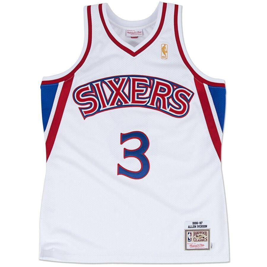 3 - Mitchell & Ness Philadelphia 76ers #3 Allen Iverson White 1996 Throwback Premium Jersey - White