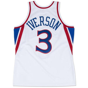 3 - Mitchell & Ness Philadelphia 76ers #3 Allen Iverson White 1996 Throwback Premium Jersey - White