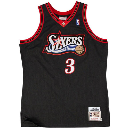 3 - Mens Mitchell & Ness Allen Iverson Black Philadelphia 76ers Authentic Basketball Jersey - Black