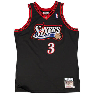 3 - Mens Mitchell & Ness Allen Iverson Black Philadelphia 76ers Authentic Basketball Jersey - Black