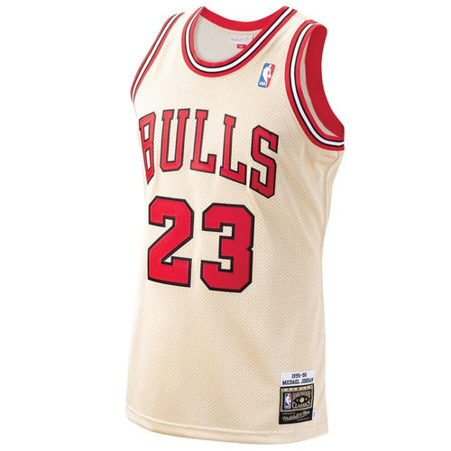 23 - Men's Mitchell & Ness Michael Jordan Gold Chicago Bulls 1995/96 Hardwood Classics Premium Gold Jersey - Pink
