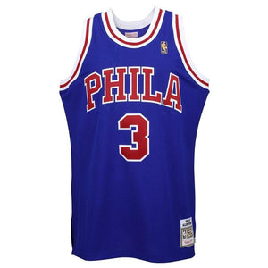 3 - Mitchell & Ness Philadelphia 76ers #3 Allen Iverson '96-'97 Hardwood Classics 50 Year Anniversary Throwback Premium Jersey - Royal