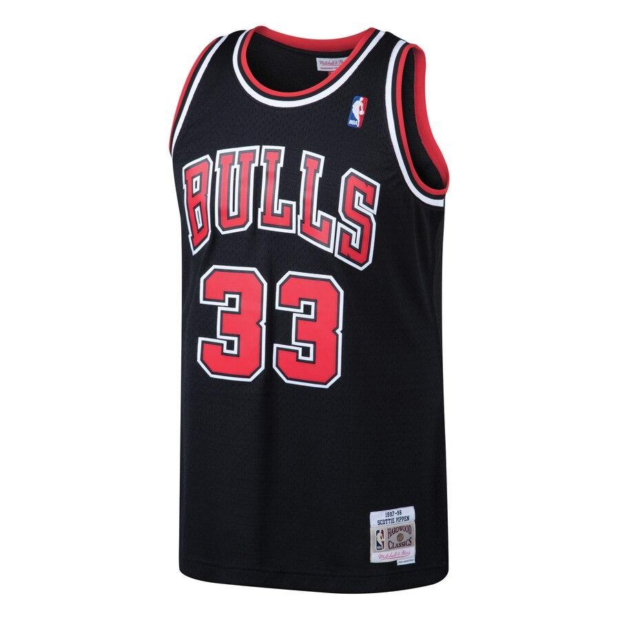 33 - Men's Mitchell & Ness Scottie Pippen Black Chicago Bulls 1997-98 Hardwood Classics Swingman Jersey - Black