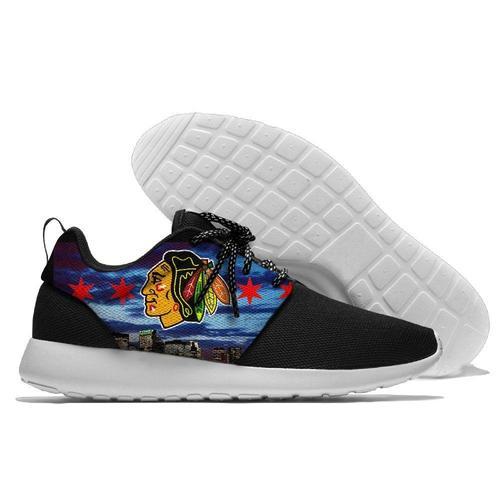 Men Chicago Blackhawks Roshe Style Lightweight Running Shoes - Black And Navy