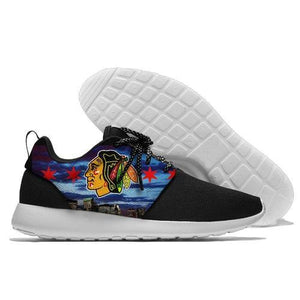 Men Chicago Blackhawks Roshe Style Lightweight Running Shoes - Black And Navy